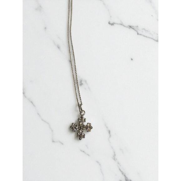 NIB Saint Laurent Cross Pendant with Crystal Necklace Silver Retail $405 - Picture 5 of 5